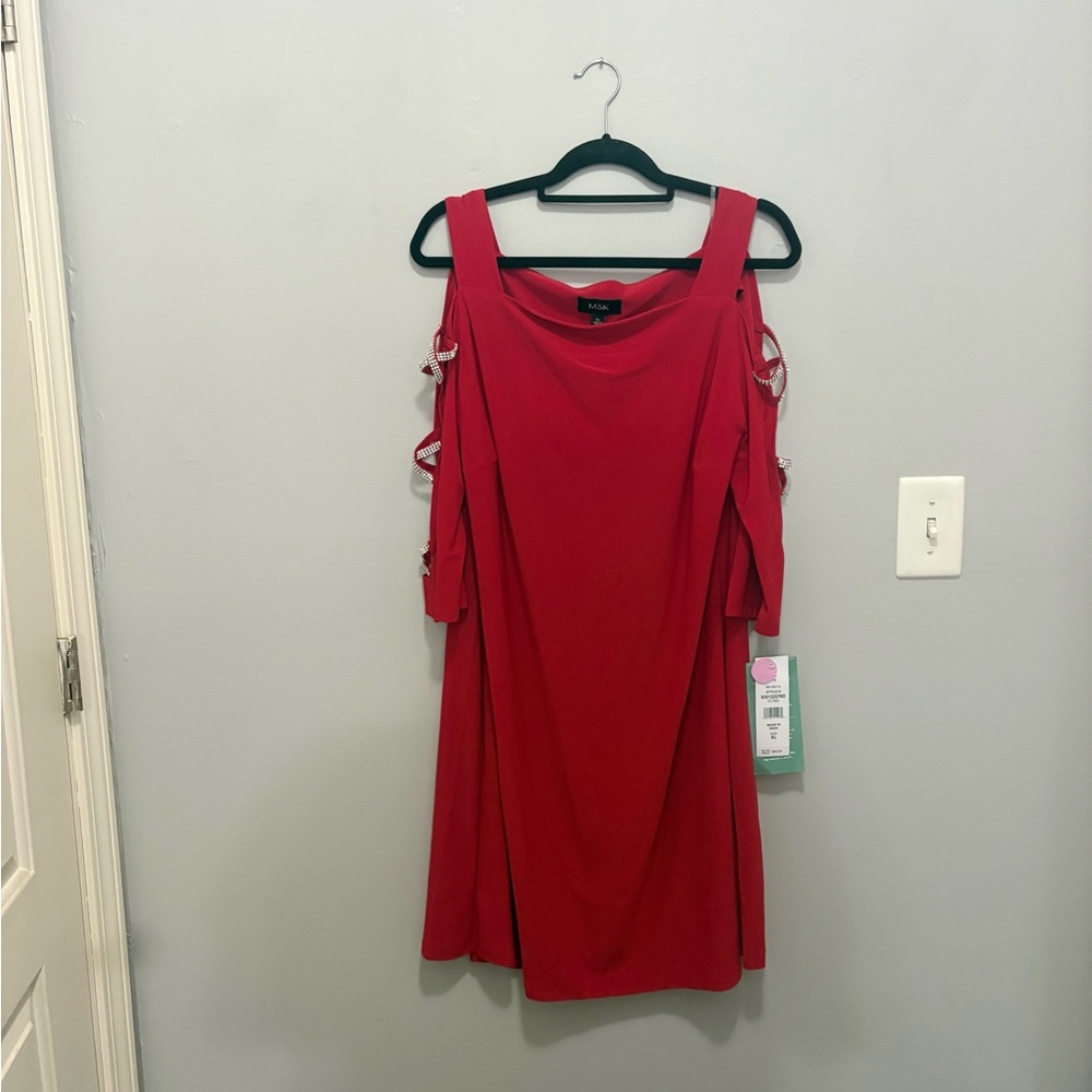 MSK Red Cold Shoulder Midi Dress - Picture 2 of 7